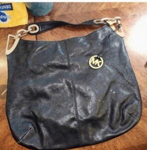 Vintage Michael Kors Fulton Black Soft Leather Shoulder Hobo Handbag